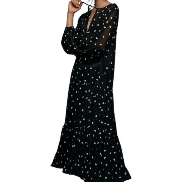 Anthropologie Maeve Womens OS Sheer Ditsy Heart‎ Kaftan Cover Up Dress NWT - Picture 1 of 14